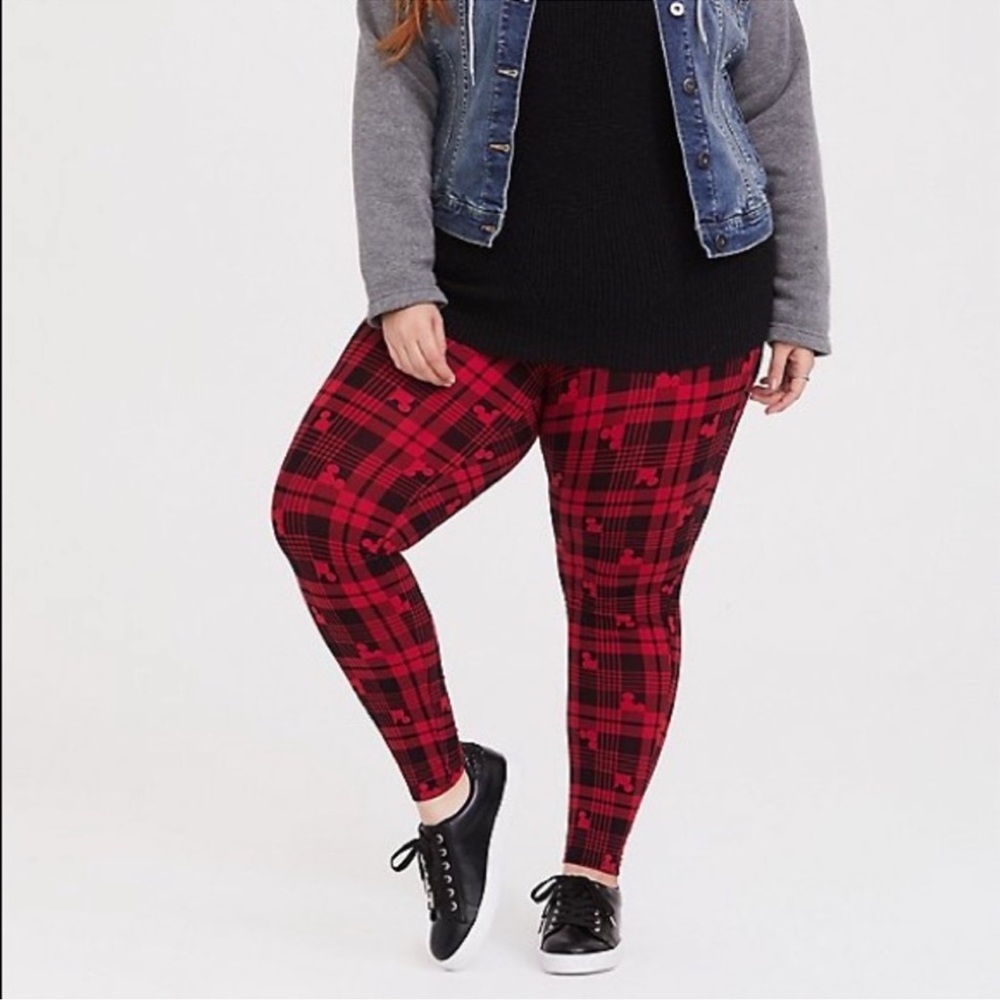 Torrid Disney 4D Mickey Mouse Red Plaid Pointe Pixie Leggings Size 3X NWT